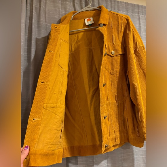 Farm Rio beaded corduroy button up shirt/jacket mustard yellow size small - Picture 7 of 8